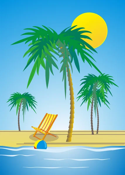 与棕榈树的沙滩 — 图库矢量图片