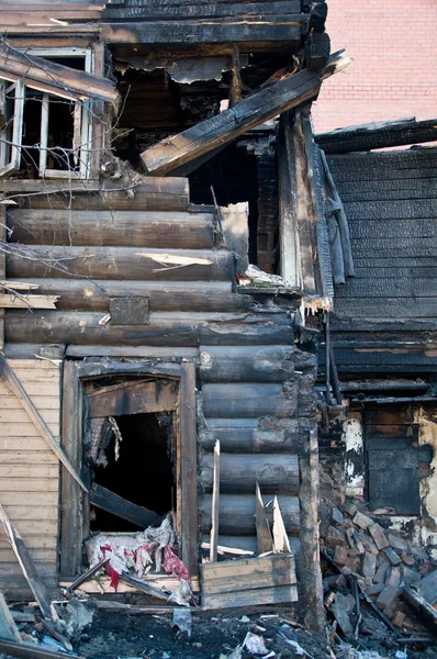 stock image Black Window burned house