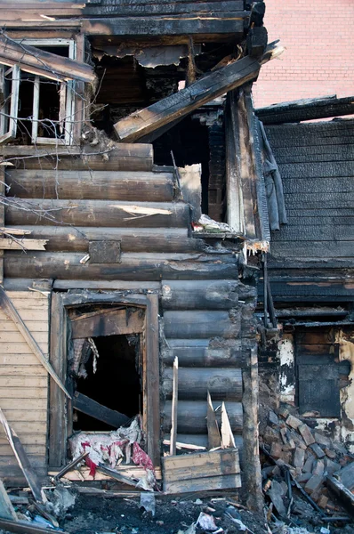 Stock image Black Window burned house