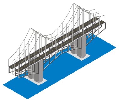 Beyaz bir arka plan üzerinde izole köprünün izometrik görünümü