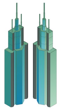 yüksek bir binanın üzerine beyaz izole izometrik projeksiyon