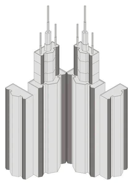 Izometrické projekce vysoké budovy, izolované na bílém — Stockový vektor