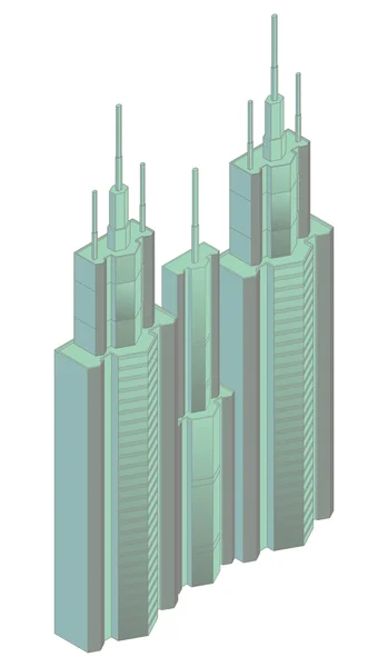 Proyección isométrica de un edificio alto, aislado sobre blanco — Vector de stock
