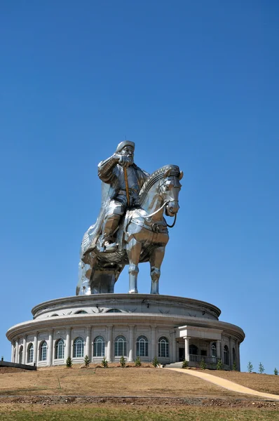 stock image Statue of Genghis Khan in the desert, near Ulaanbaatar, the capital of Mong