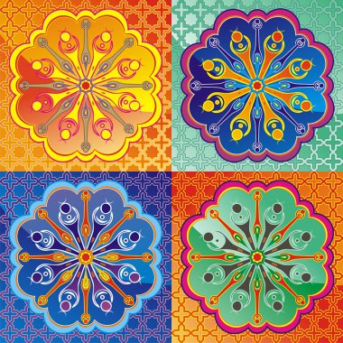 Set of lotus and Dharmacakra - dharma wheel clipart