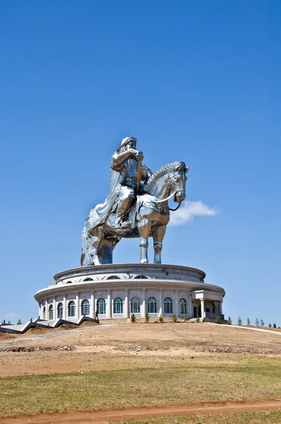 stock image Statue of Genghis Khan in the desert, near Ulaanbaatar, the capital of Mong