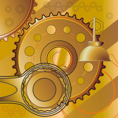 Industrial still life- gears, oiler, tools symbols of repair clipart