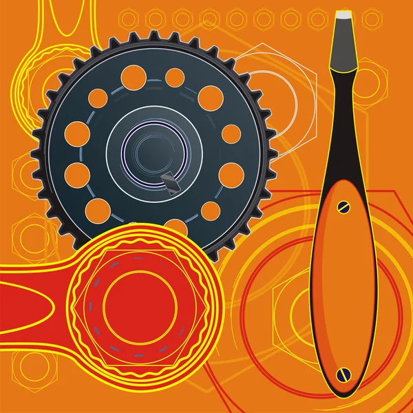 工业静物-齿轮、 加油、 修理工具符号 — 图库矢量图片