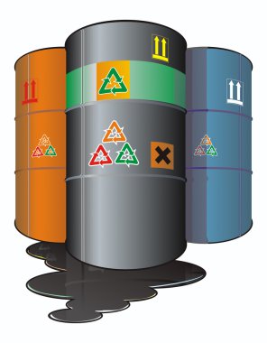 Barrels with chemicals,pollutions , ecological concept clipart
