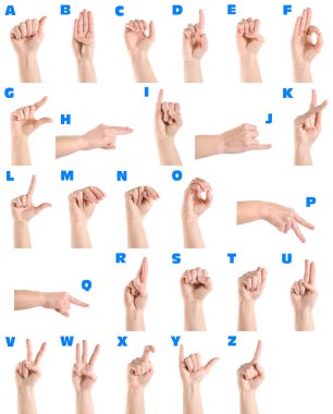 Hand sign language alphabet clipart