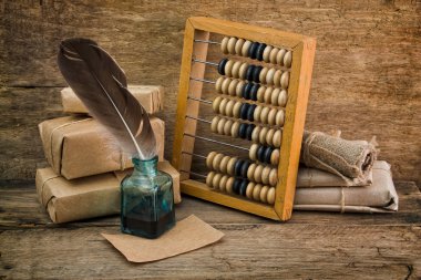 Still Life in a warehouse with abacus clipart