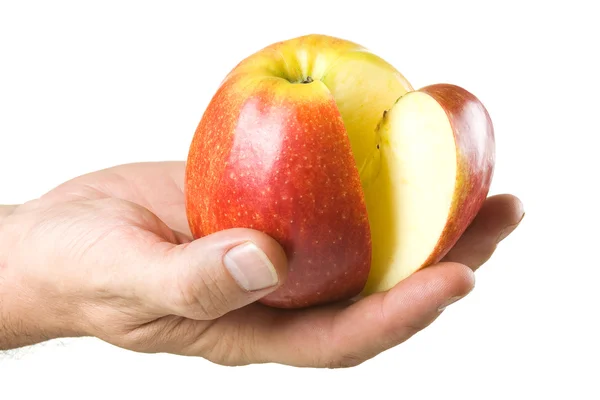Sliced ??apple in the hands — Stock Photo, Image