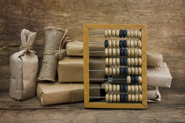 Stilleben i en lagerlokal med abacus Stockbild