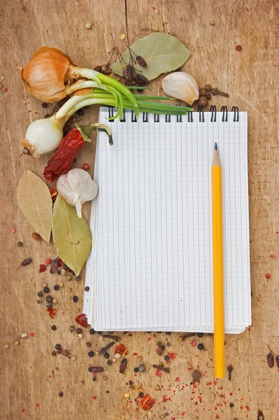 Quaderno per scrivere ricette con spezie — Foto Stock