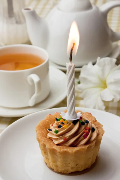 Cake with a candle — Stock Photo, Image