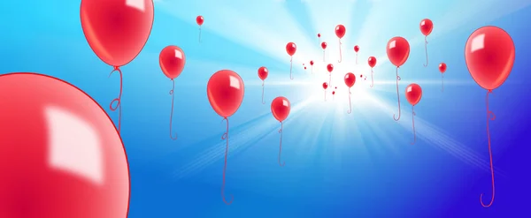 Rode ballonnen en blauwe hemel — Stockfoto