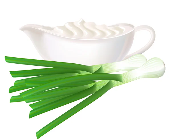 Sour cream and green onions. — Stock Vector