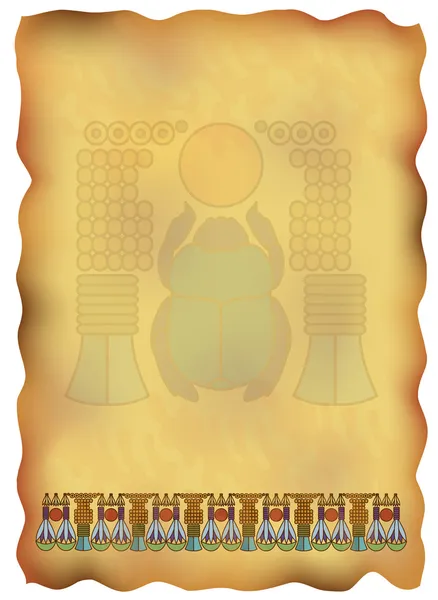 Papyrus égyptien avec ornements et scarabée . — Image vectorielle