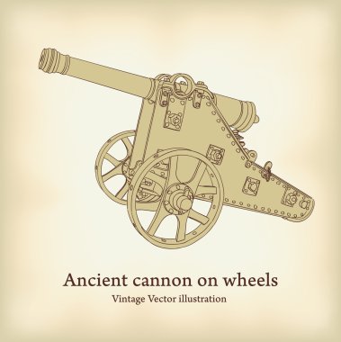 Antique cannon on wheels. Vintage Vector illustration. clipart