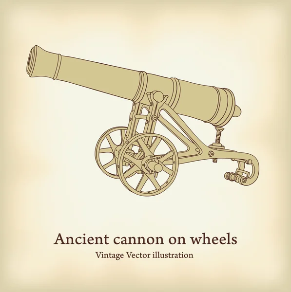 stock vector Antique cannon on wheels.