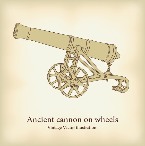 Antique cannon on wheels.