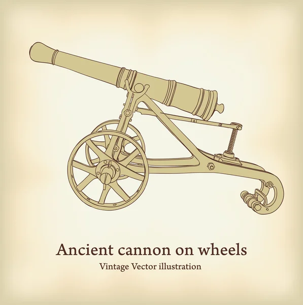 stock vector Antique cannon on wheels. Vintage Vector illustration.