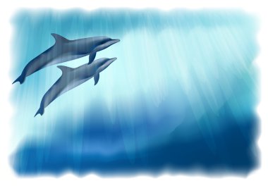 Underwater background with dolphins. Vector illustration clipart