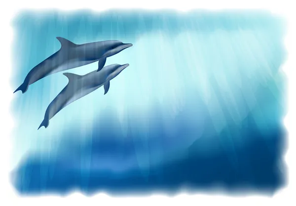 Fondo submarino con delfines. Ilustración vectorial — Vector de stock