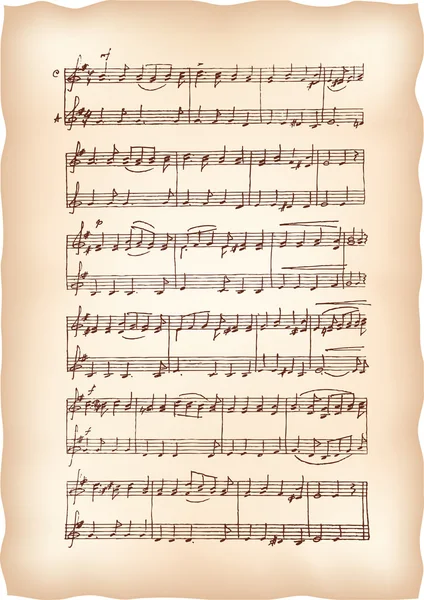 Vintage papper med handgjorda musiknoter. — Stock vektor