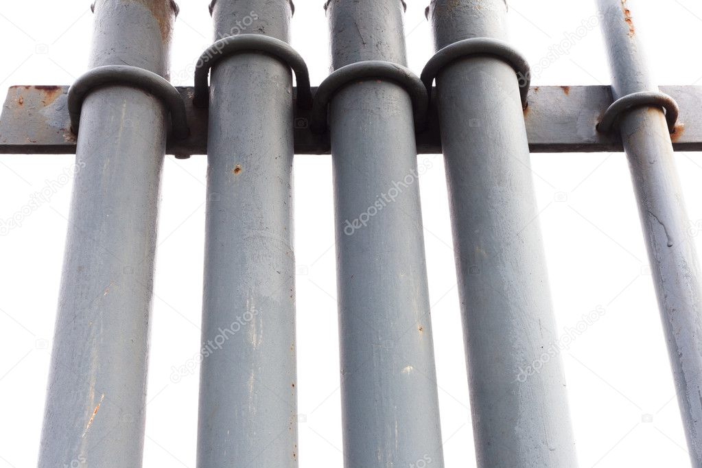 Grey painted metal pipes isolated on white