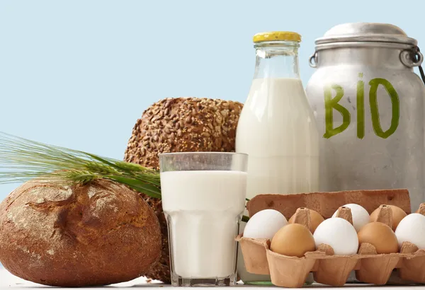 Bio élelmiszer staples ablak megjelenítése Stock Kép