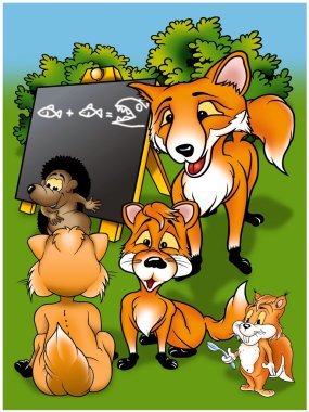 Foxes in School clipart