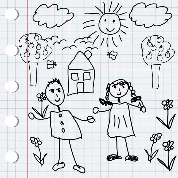 Black doodle elements with kids — Stock Photo, Image