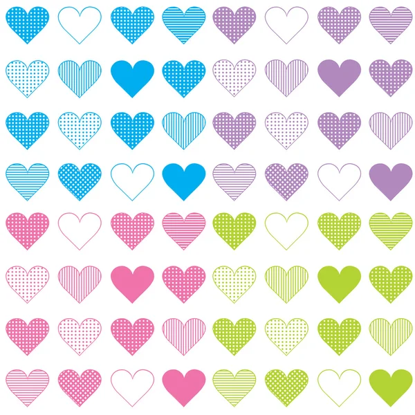 Nahtloses Muster mit farbigen Herzsätzen — Stockfoto
