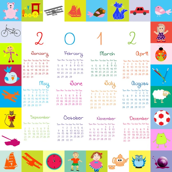 2012 Calendário com brinquedos — Fotografia de Stock