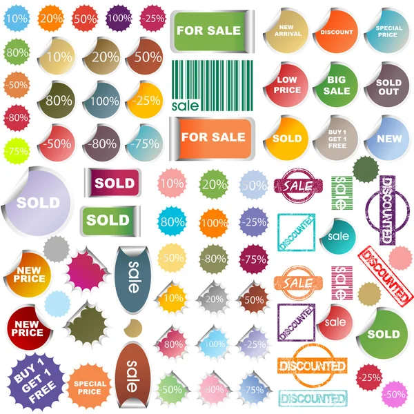 Gekleurde promotionele stickers en stempels — Stockfoto