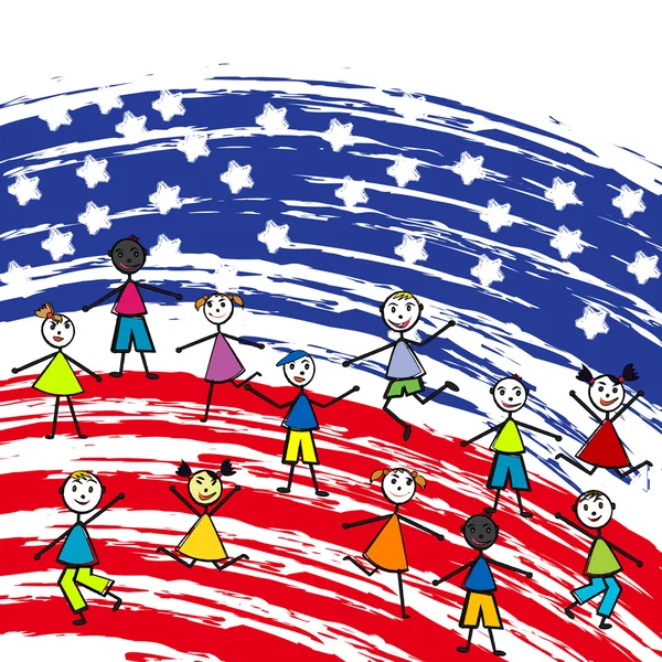 Stylizované americká vlajka a děti — Stock fotografie