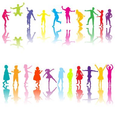 Set of chilldren silhouettes in different colors clipart