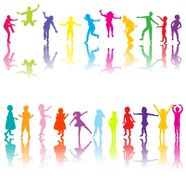 Set of chilldren silhouettes in different colors — Stock Photo, Image