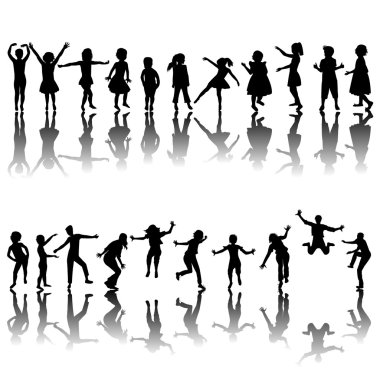 Hand drawn children silhouettes playing clipart