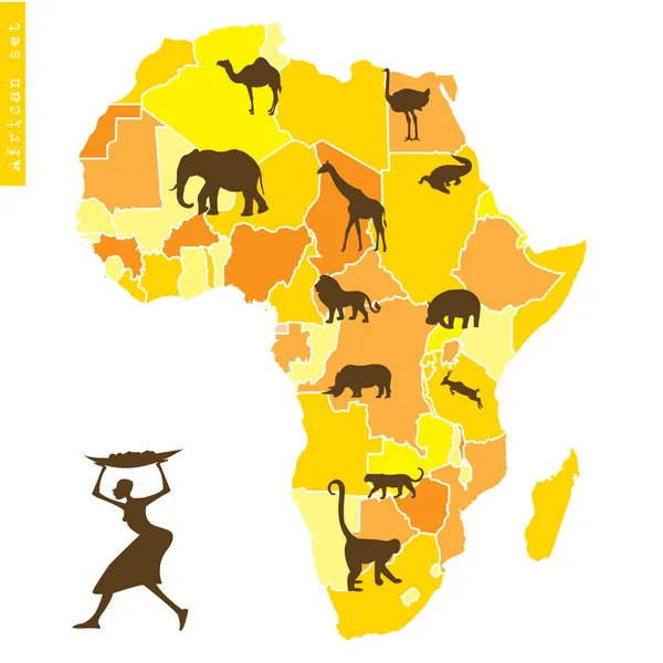 African set with map and animals — Stock Photo, Image