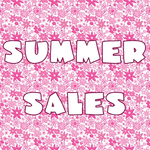 Achtergrond met roze gestileerde bloemen en banner met zomer sal — Stockfoto