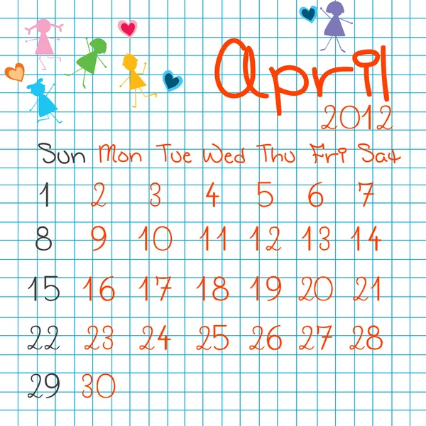 Calendario de abril de 2012 — Foto de Stock