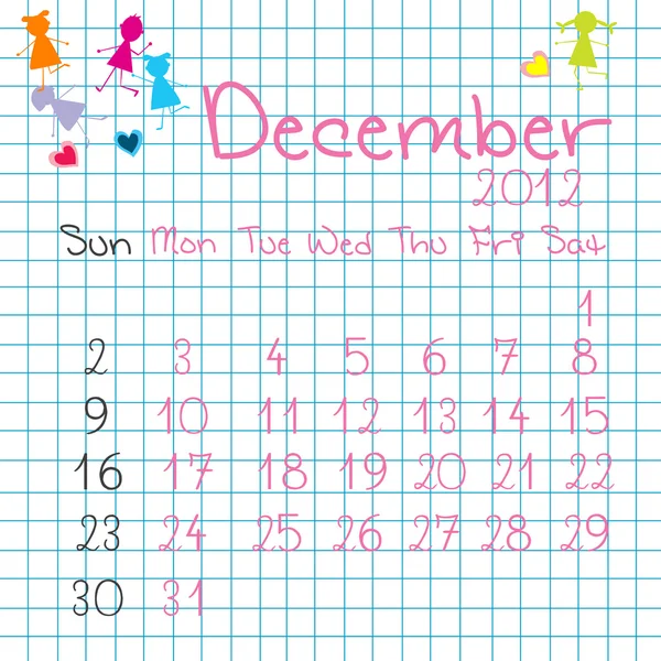 2012 年 12 月的日历 — 图库照片