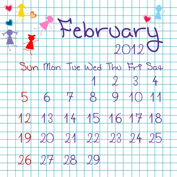 Calendário para fevereiro de 2012 — Fotografia de Stock