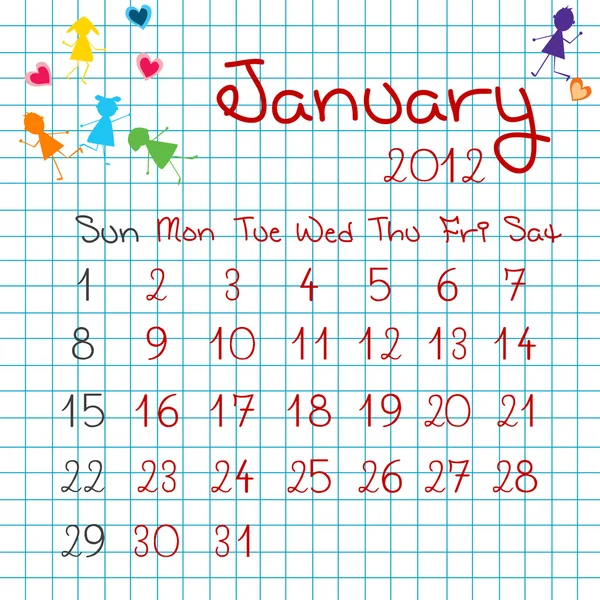 Kalender för januari 2012 — Stockfoto