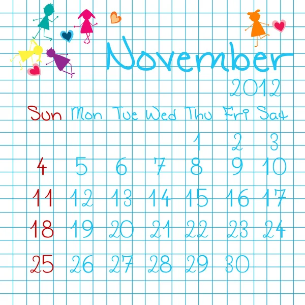 Kalender voor november 2012 — Stockfoto