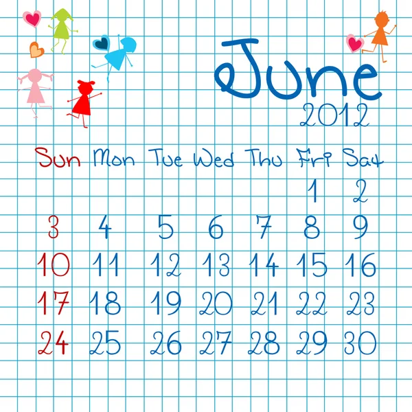 Календарь на июнь 2012 года — стоковое фото
