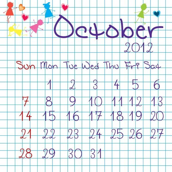 Calendar for October 2012 — Stock Photo, Image
