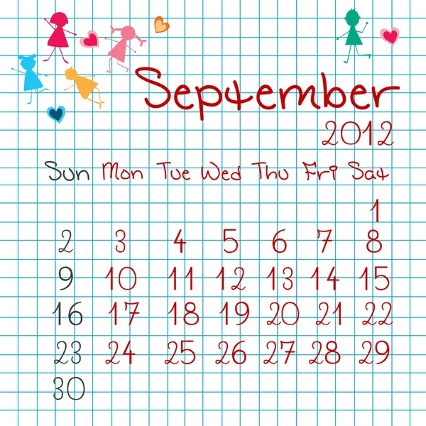 Kalender voor september 2012 — Stockfoto
